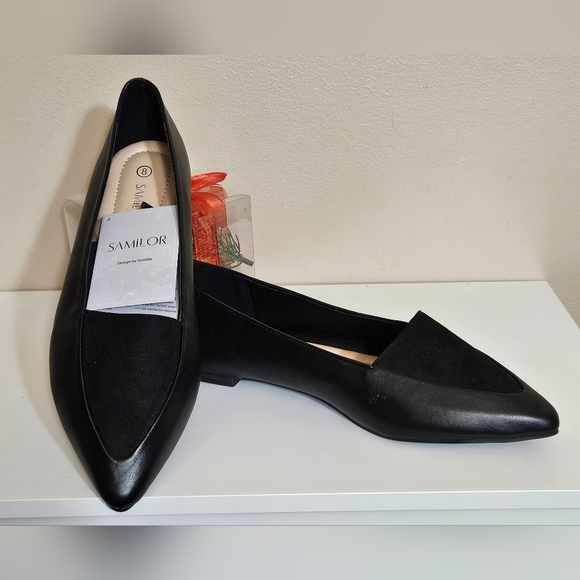 Samilor Shoes - Samilor black leather slip on flat dress shoes women's size 8